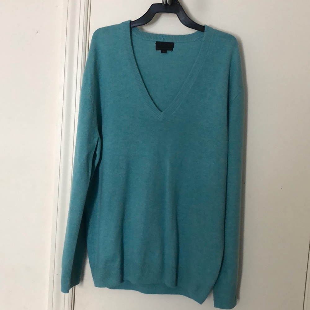 J Crew Heather Aqua Cashmere Sweater Small EUC